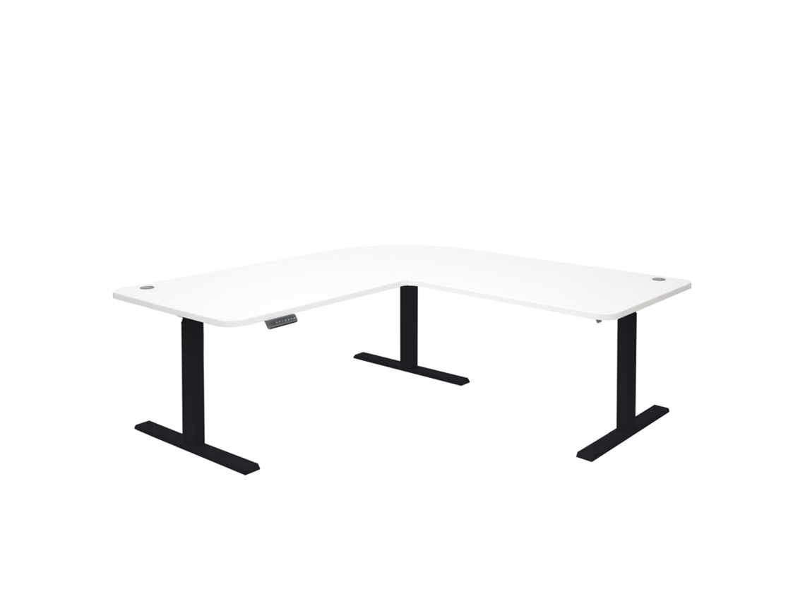 Escritorio De Esquina Mesa Para Ordenador De Altura Regulable Eléctricamente 178 X 178 Cm Hdf Blanco Negro 04_0006024