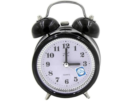 (Negro) Súper ruidoso Doble Bell Movimiento de cuarzo Reloj despertador con noche de noche de noche