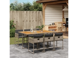 Juego de comedor de jardín de 7 piezas DKD Home Decor con cojines de mimbre gris