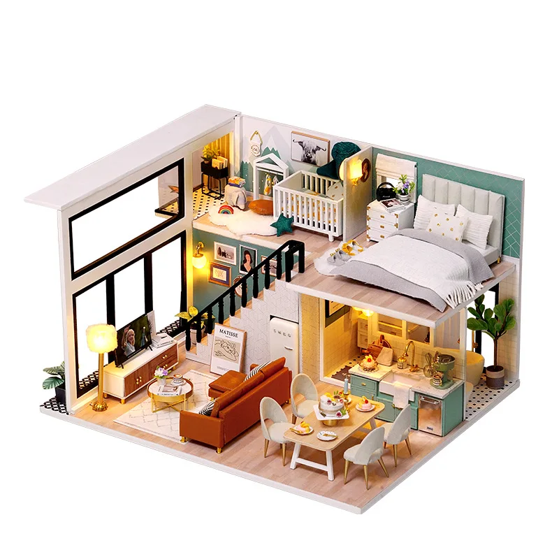 Casa de madera en miniatura 3D, acogedora, para armar. MDUG