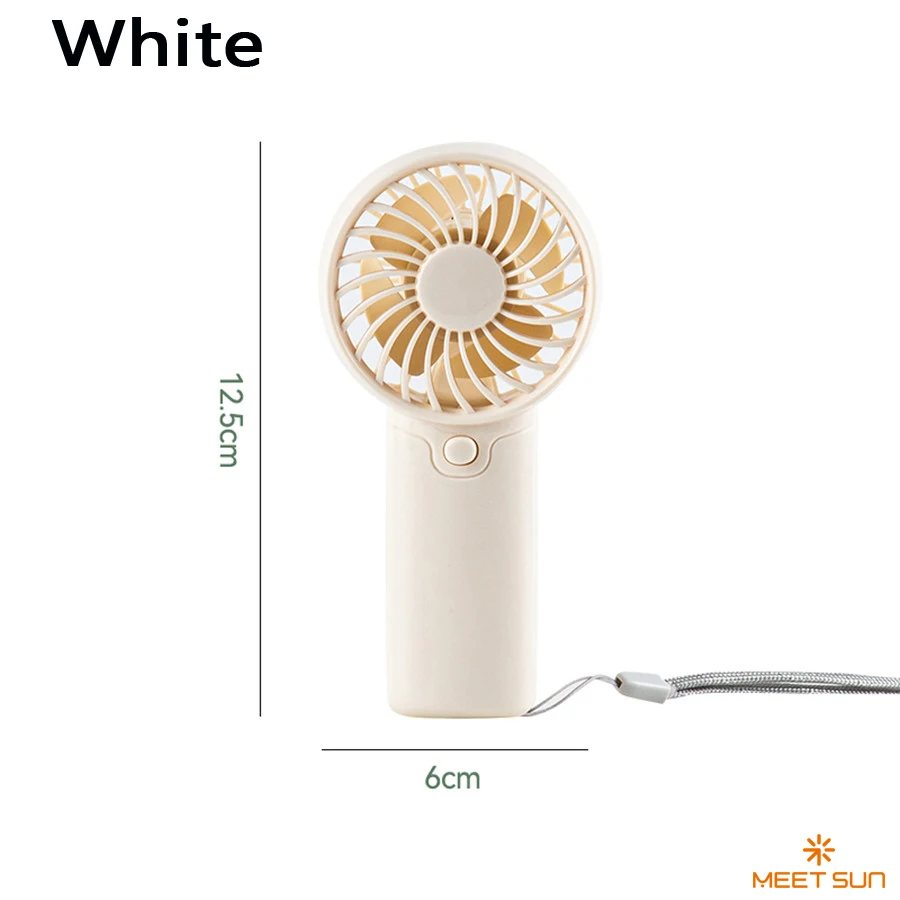 Mini ventilador portátil MDUG con correa para la muñeca y pilas AA (blanco)