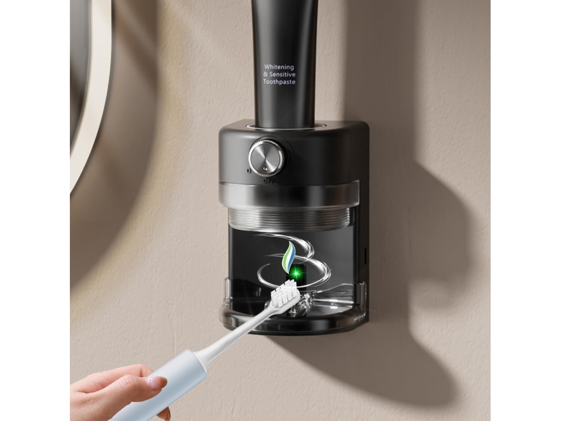 Dispensador de pasta de dientes eléctrico con volumen ajustable, montaje en pared, color negro Aeuzwr