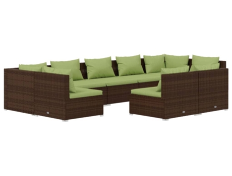 Conjunto 9 muebles de jardín VIDAXL y cojines ratán sintético marrón