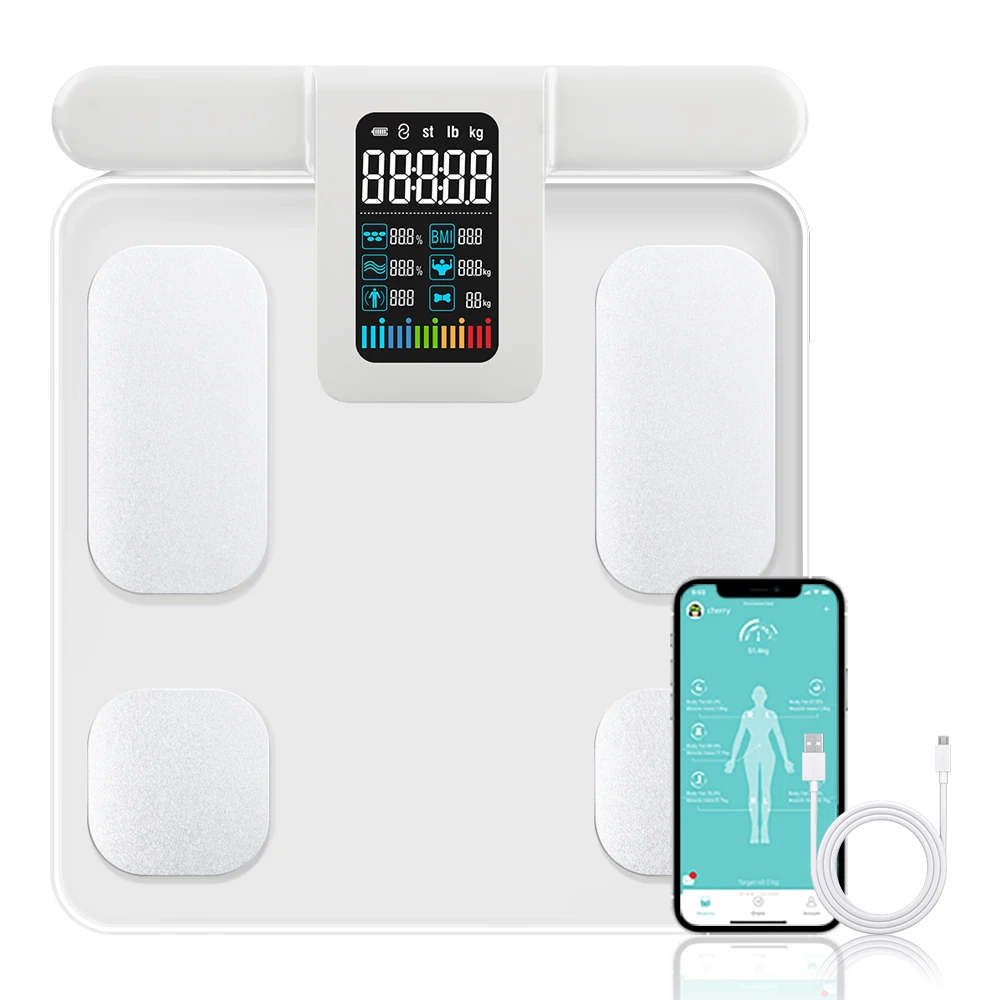 (blanco, Máximo 180kg) Balanza De Peso Con 8 Electrodos De Alta Precisión Para Imc, Medición De Composición Corporal