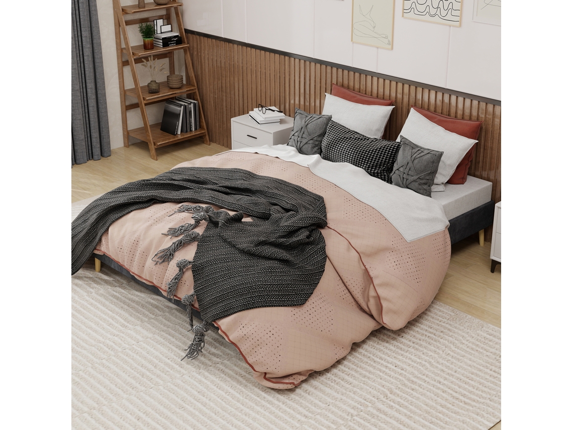 Cama Baja De Terciopelo Gris De 160x200 Cm Con Almacenamiento Minimalista Para Adultos.