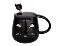 Taza de cerámica de 400 ml con tapa y cuchara de acero inoxidable para café o té