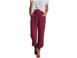2026-pantalones Jogger Sueltos Para Mujer Con Cintura Elástica Y Cordón, Bolsillos Y Tela Transpirable M Vino Rojo