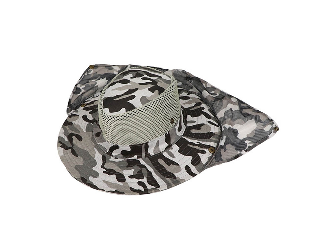Gorra de pesca estilo cubo Danu26 con protección solar, estampado de camuflaje, color blanco y canela.