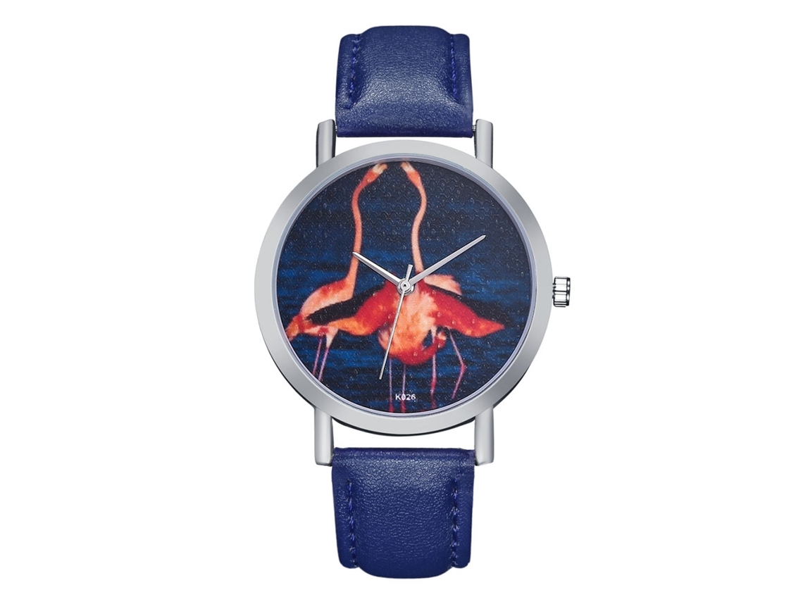 Reloj De Pulsera De Moda Para Mujer Con Estampado Animal Y Correa De Cuero Azul.