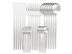 (plata Y Oro) Juego De 30 Cuchillos, Tazas Y Cucharas De Acero Inoxidable Mate
