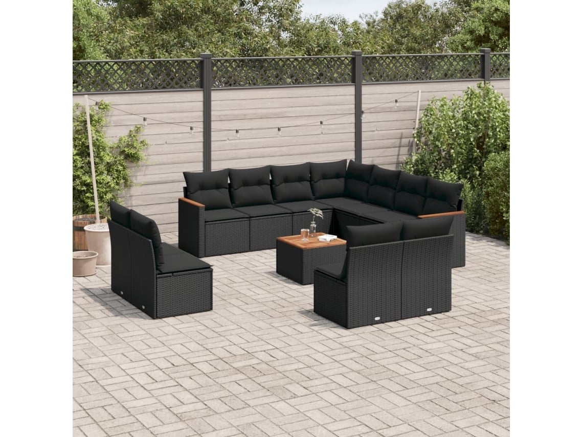 Conjunto de sofá de jardín de 12 piezas con cojines en mimbre sintético negro de DKD Home Decor
