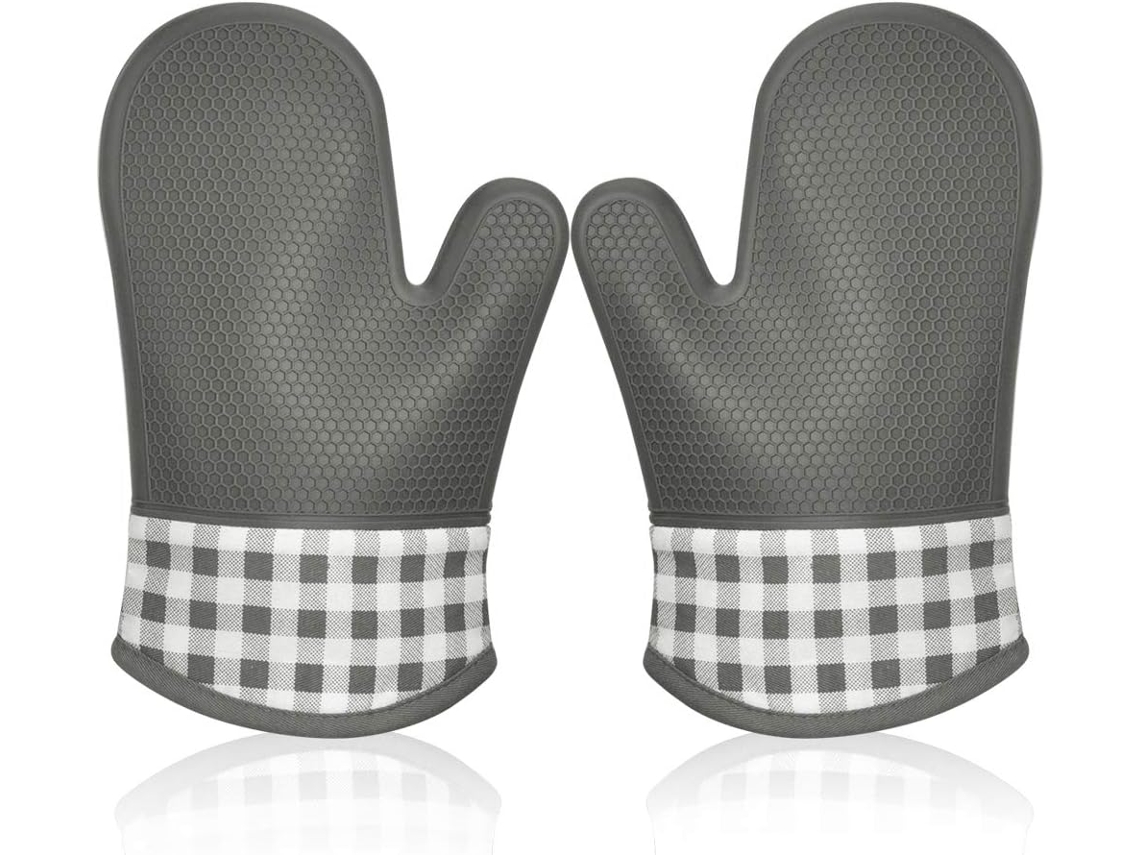 Guantes de silicona para horno, resistentes al calor, extra largos con forro de algodón suave, agarre antideslizante, impermeables.