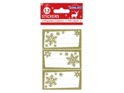 12 Pegatinas GLOBAL GIFT navideñas de copos de nieve dorados con purpurina