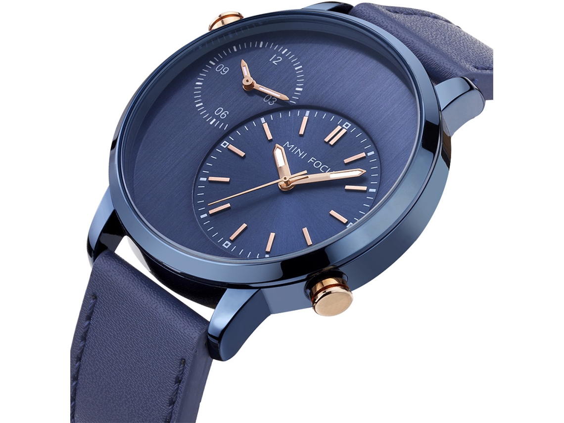 Reloj De Pulsera De Moda Para Hombre Con Correa De Pu, Esfera Redonda Analógica De Cuarzo, Azul.