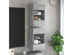 2 soportes de TV de pared con luces LED | Mueble para TV | Mueble para TV gris cemento