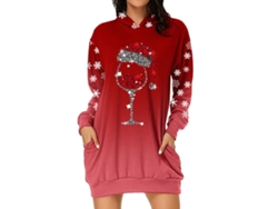 Kkpm-vestido Sudadera Con Capucha Para Mujer Impreso Navideño Manga Larga Suelta Casual Rojo Talla Xl