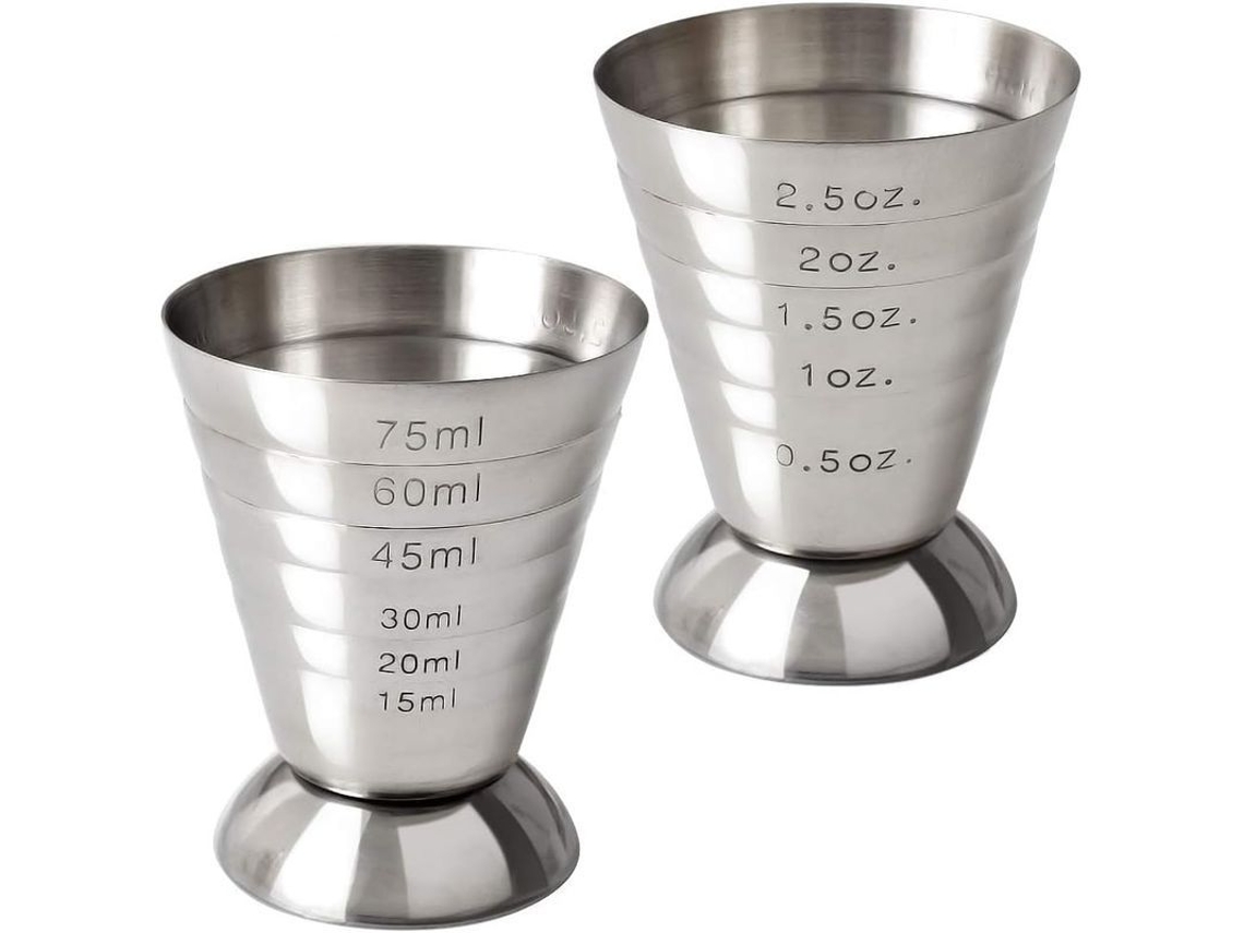 2026-taza Medidora De Acero Inoxidable, 2.5 Oz/75 Ml/5 Cucharadas, Jigger Para Cócteles, Paquete De 2
