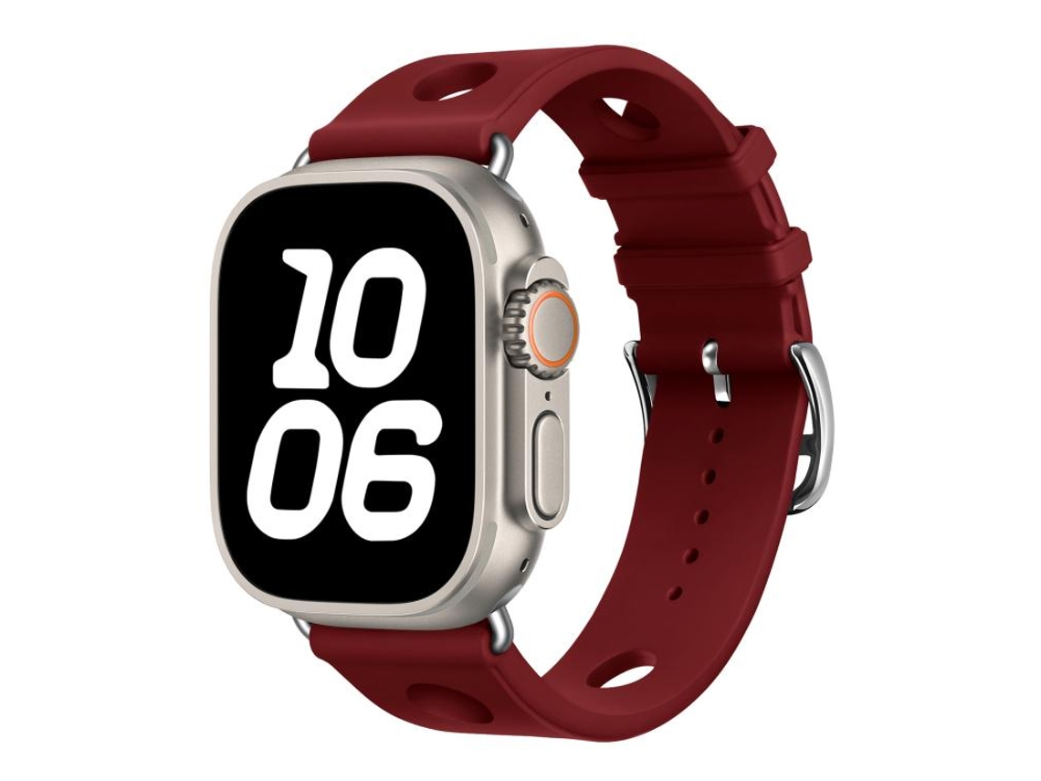 Correa para Apple Watch de 46/49/45/44 mm - Silicona negra con orificios para hebilla y textura de escalera.