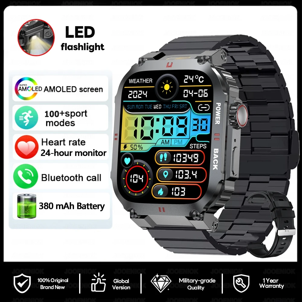 Reloj Inteligente Gps (acero Negro) Con Luz Led, Monitorización De La Salud, Asistente De Voz Con Ia, Resistente Al Agua.