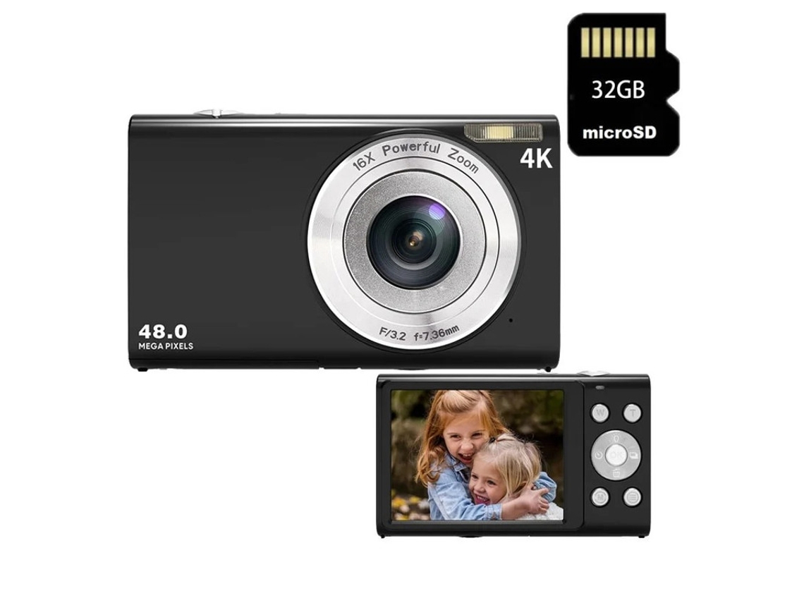 Cámara digital compacta DC402AF 48MP 4K, 2.8 pulgadas, tela, 32 GB, color negro, Yizhood