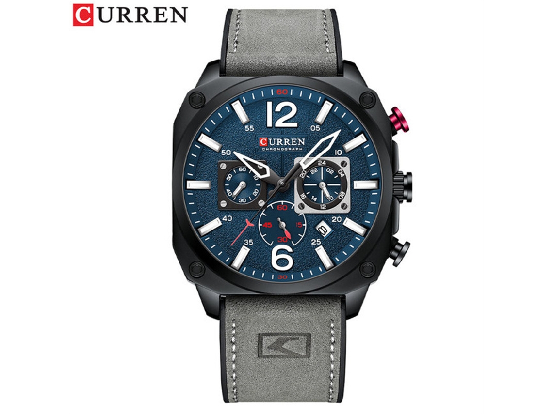 Reloj Casual De Hombre Con Correa De Cuero, Cronógrafo Con Segundero Pequeño Y Visualización De Fecha (gris Azulado).