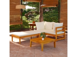 Conjunto de jardín de 3 piezas con cojines de acacia blanca y crema de DKD Home Decor