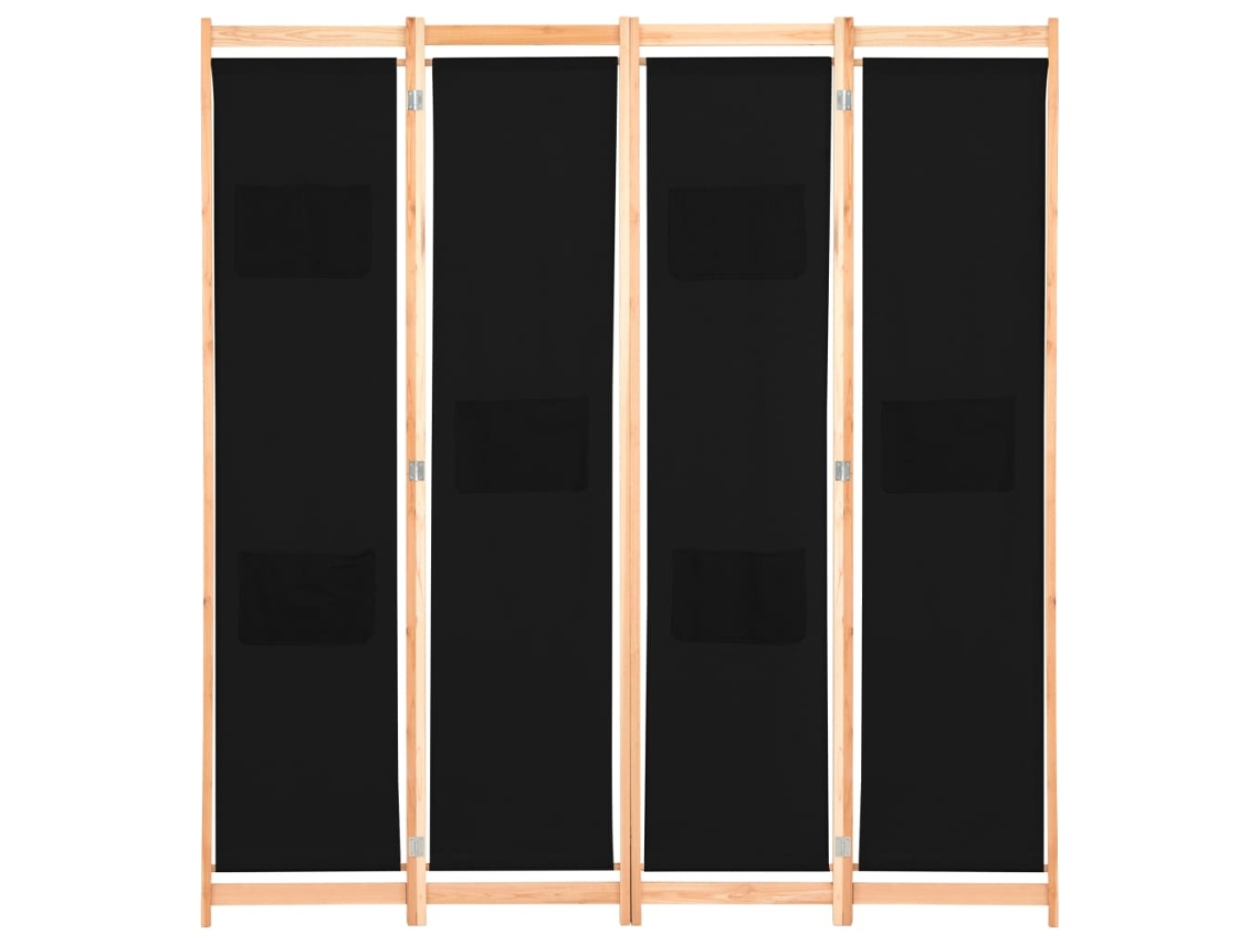 Biombo de dormitorio de 4 paneles, 160 x 170 x 4 cm, tela negra, WSD994330, Adorável Casa