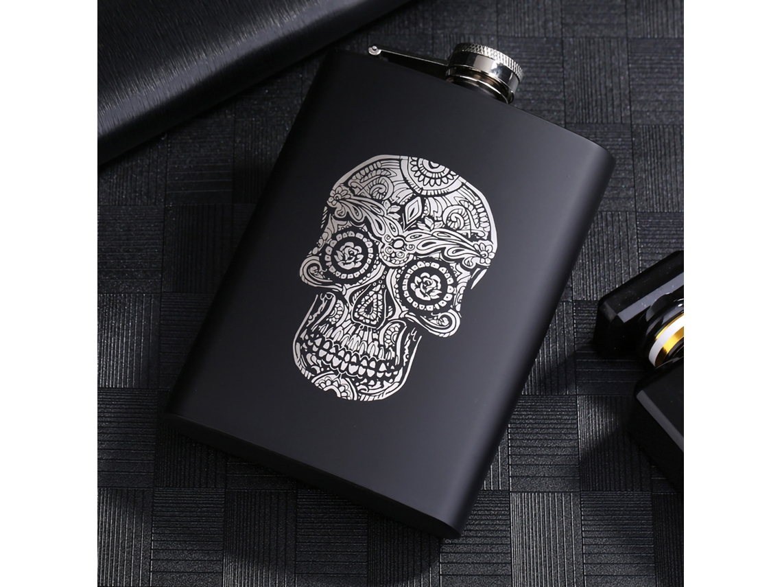 Botella De Whisky Portátil De Acero Inoxidable De 8 Oz, Color Negro Mate, Ideal Para Viajes Y Uso Al Aire Libre.