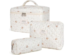 Kit de maquillaje grande de algodón (3 piezas) - Estampado floral, gran capacidad (1)