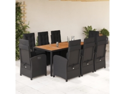 Juego de comedor de jardín de 9 piezas con cojines, mimbre sintético negro, DKD Home Decor