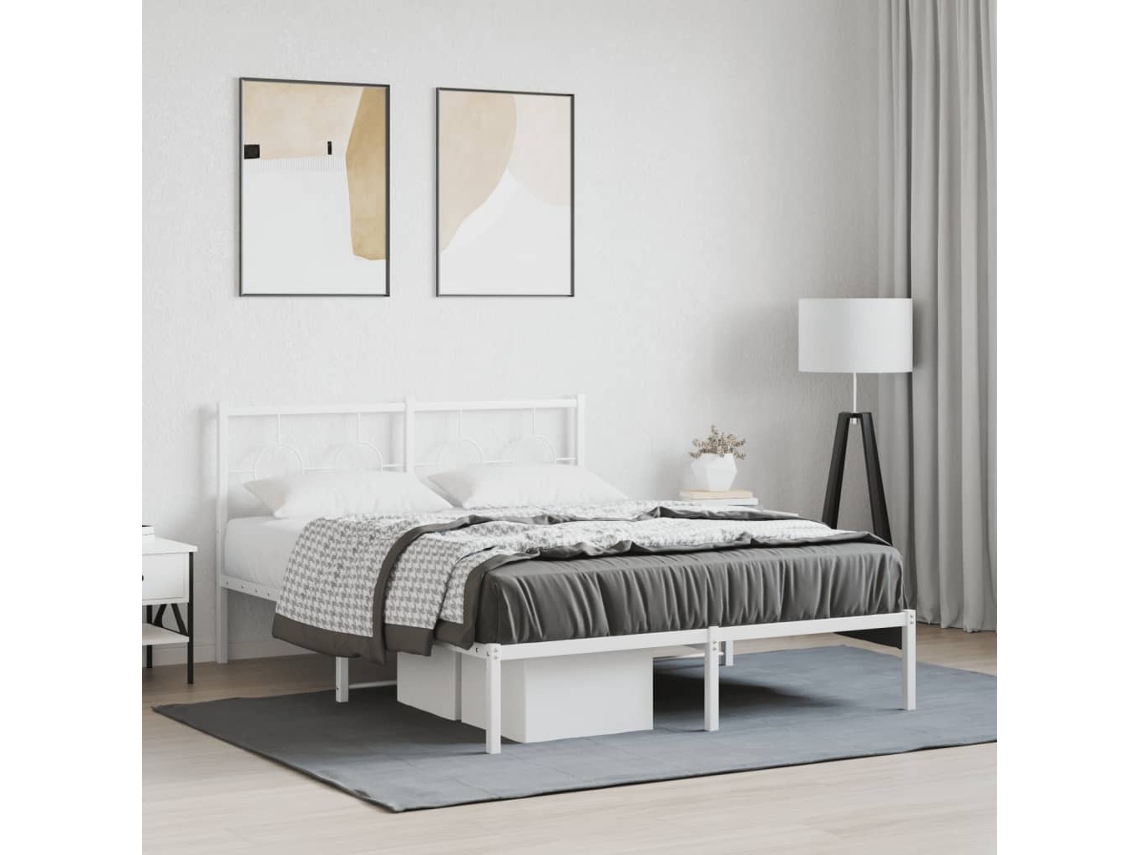 Estructura Cama Sin Colchón Con Cabecero Metal Blanco 140x200cm