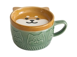 Adorable Taza De Cerámica Con Tapa De Shiba Inu Panda, Tamaño 10,5 X 7,5 Cm, Color Verde.