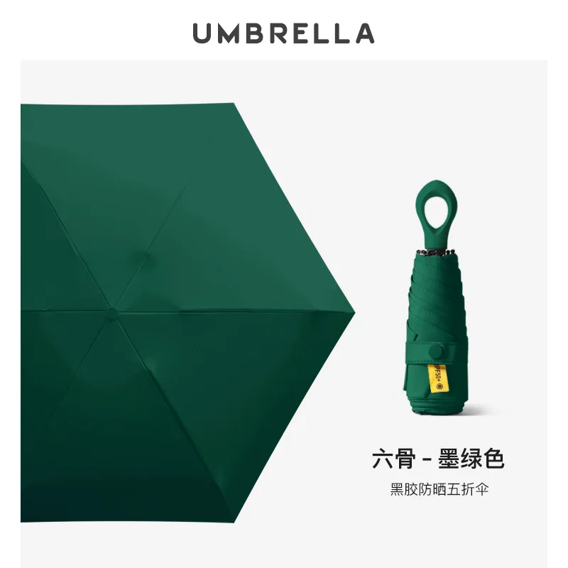 (verde) Mini Sombrilla Con Protección Uv, Sombrilla De Sol Portátil Ultraligera De Cinco Pliegues, Compacta Y Portátil.