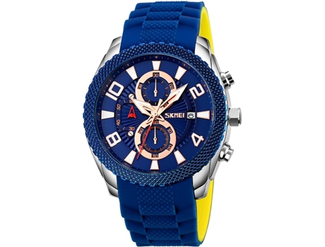 VEANXIN Reloj con Correa de Silicona Reloj de Seis Manos Reloj de Pulsera Impermeable-Azul plateado