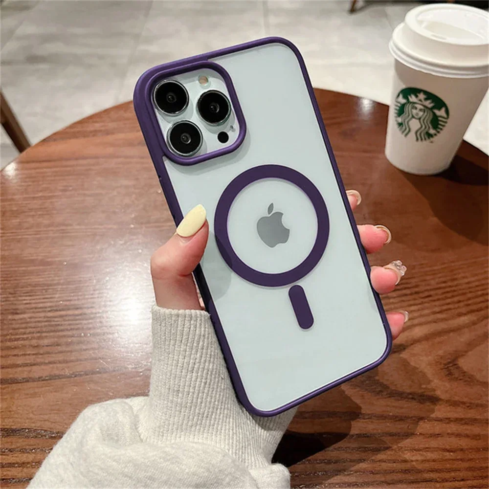 (iphone 11, Morado Oscuro) Funda Magnética Magsafe Para Iphone Con Carga Inalámbrica, Acrílico Rígido.