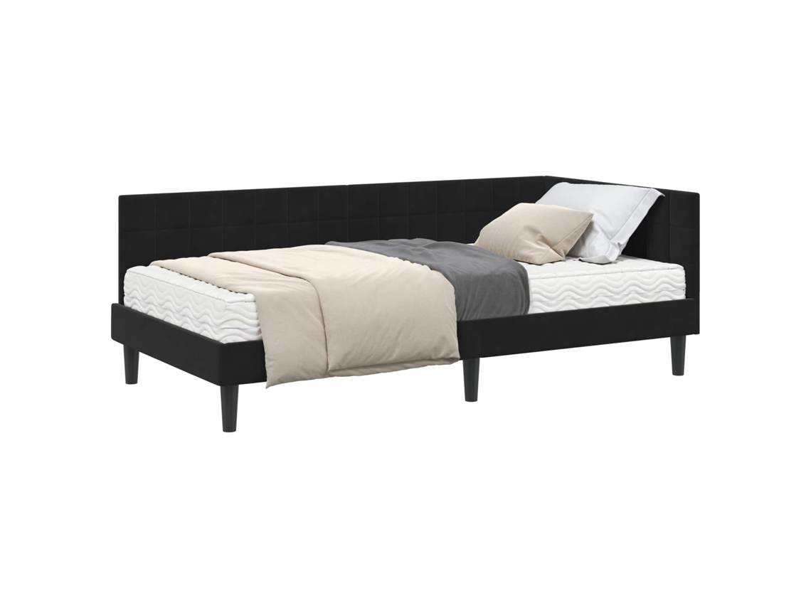 Syfax™ Estructura De Cama Esquina Con Colchón 2 Pcs Negro Terciopelo