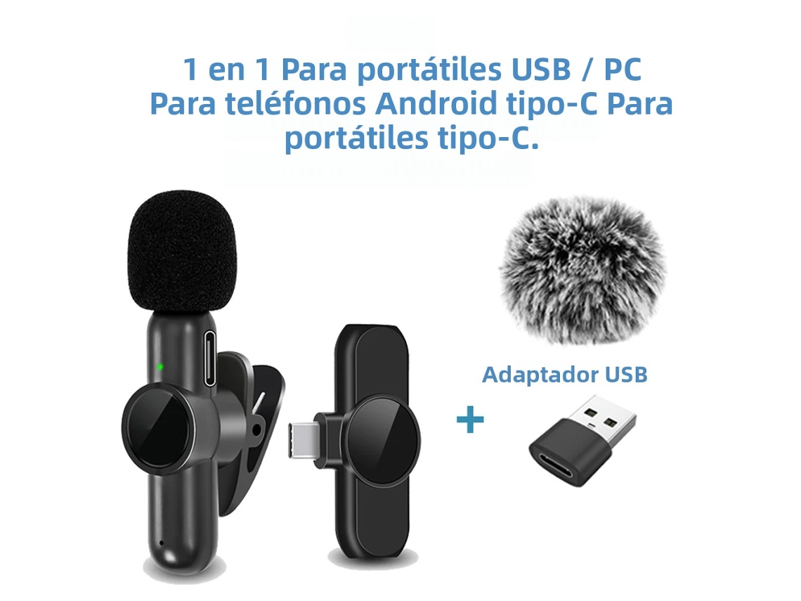 Micrófono de solapa inalámbrico de 2.4 G con cancelación de ruido y compatible con varios dispositivos. Mdug (tipo CE, USB combinado)