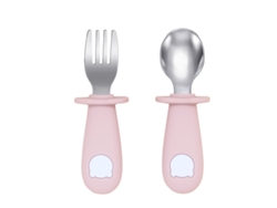 (rosa Claro) Juego De Vajilla Para Bebé, Incluye Cuchara Y Tenedor De Acero Inoxidable, Libre De Bpa.