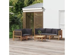 Conjunto de jardín de bambú de 6 piezas con cojines gris oscuro de DKD Home Decor