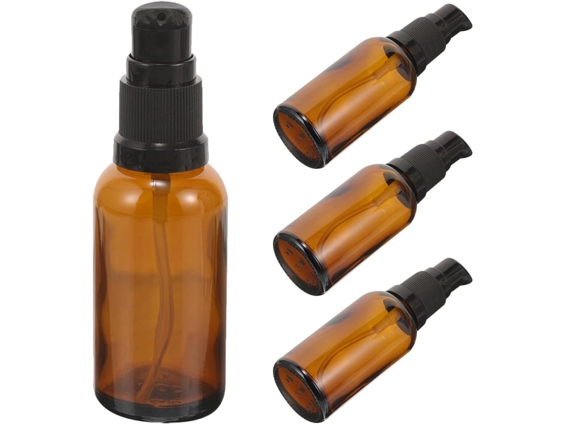 Conjunto De 4 Frascos De Vidro Âmbar Com Bomba Dosadora De 30 Ml
