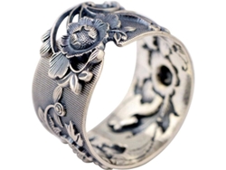 Anillo De Plata 999 Con Flor De Peonía Antiguo Negro Ajustable 15mm Para Mujer Niña