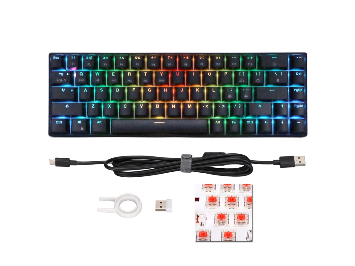 Teclado Mecânico Sem Fio 2.4g 68 Teclas Rgb Dinâmico Retroiluminado Red Switch Para Jogos Windows