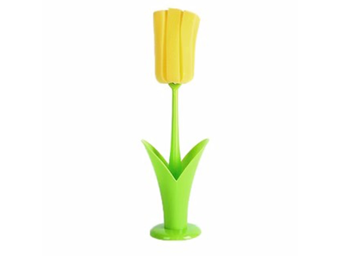 Cepillo de esponja Baok de mango largo para limpiar tazas, color amarillo, 2 unidades