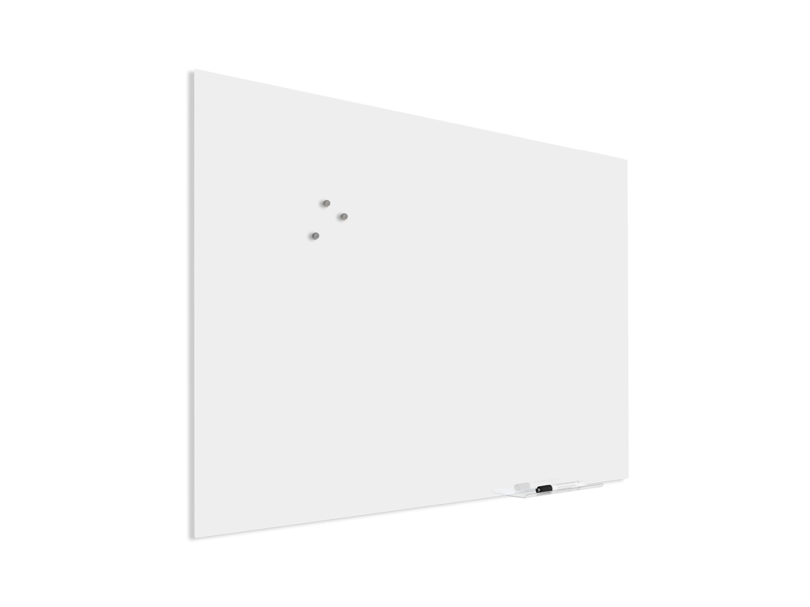 Pizarra de vidrio premium con fijación ciega - 90x120 cm - Blanco
