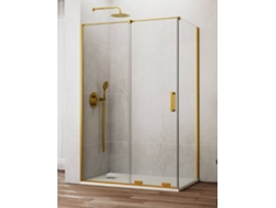 Mampara de ducha Cirene (Kenna) 1+1 con panel lateral fijo de 180x75 cm y barra paralela dorada.
