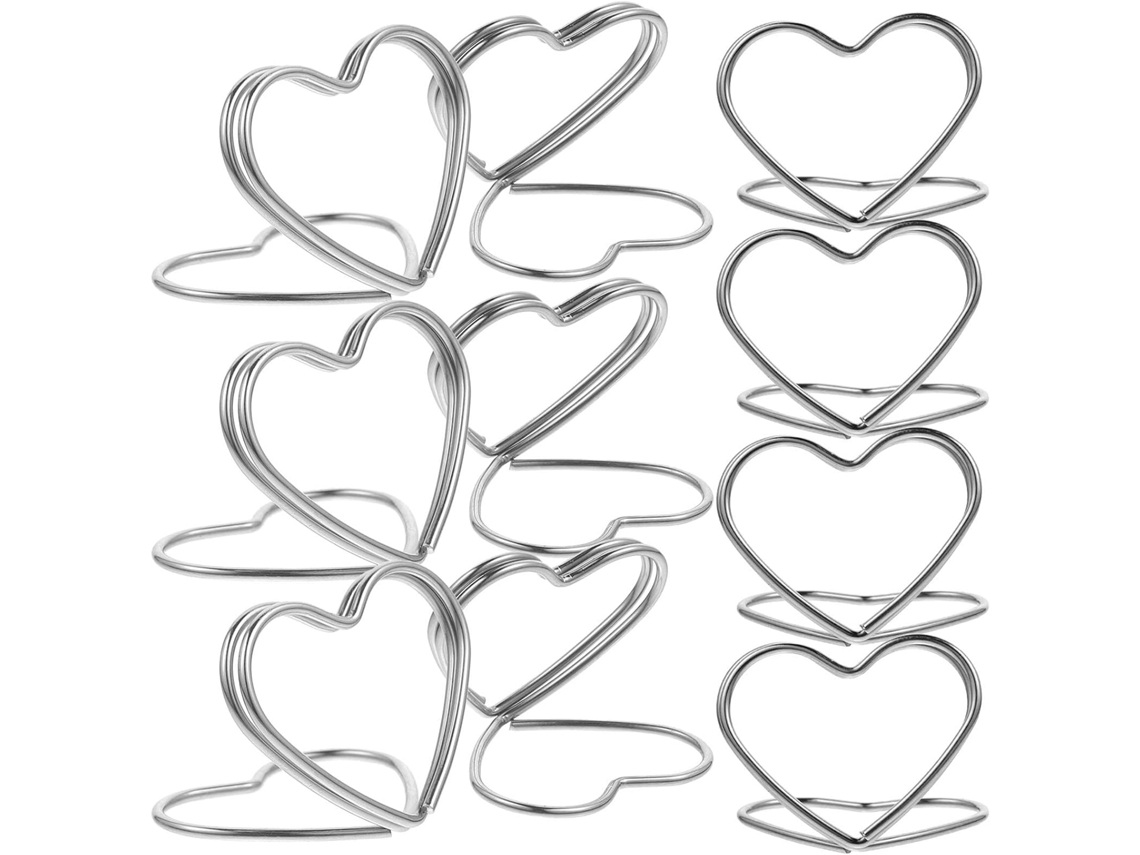 Soportes Tarjetas Metal Plateado Forma Corazón Resistentes Decorativos Juego 10 Unidades Notas Papel Fotos