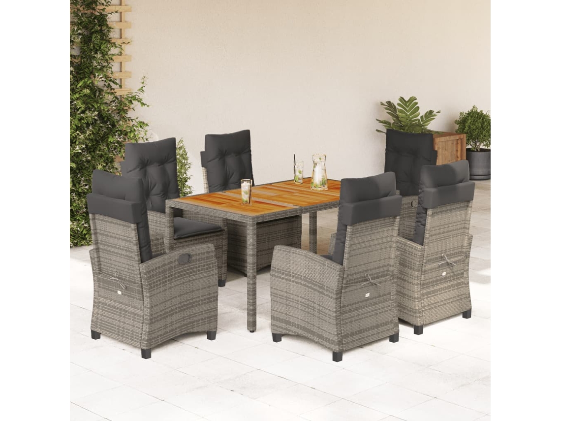 Juego de comedor de jardín de 7 piezas con cojines, mimbre gris, DKD Home Decor