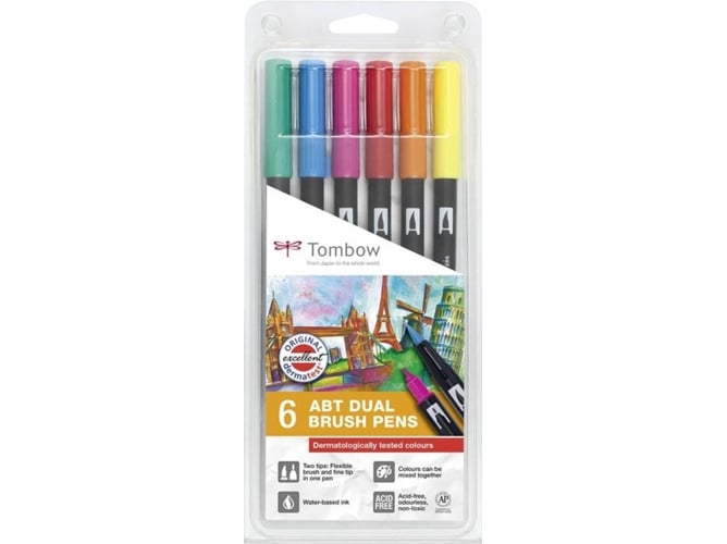 Rotuladores TOMBOW ABT-6P-3 Fino/médio Multicolor - Plástico)
