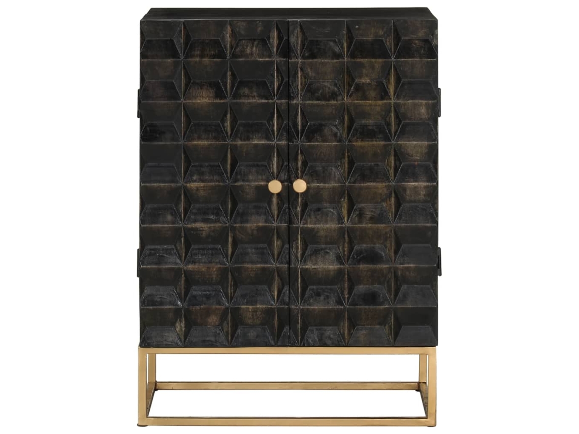 Aparador | Mueble De Comedor | Buffet De Hierro Y Madera Maciza De Mango Negro 55x34x75 Cm Wsd69309