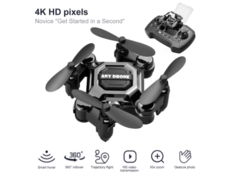 VPCOMERCIAL - Drone con cámara 4K Ultra HD (2 baterías - Duración de la batería: 10 min - Negro)